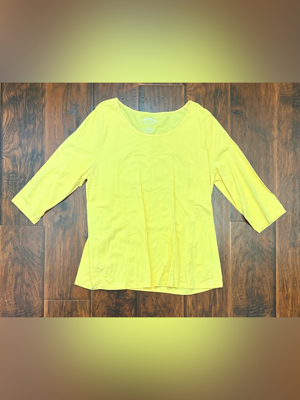 Venezia Yellow 3/4 Sleeve Scoop Neck Top Size 14/16